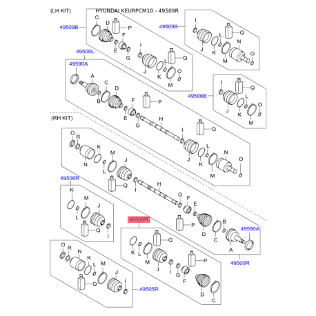 Чохол півосі (пильник) приводного валу правий 49609-2BA70 Mobis - 496092BA70 - схема з каталогу 49509R, KEURPCM10 496092BA70