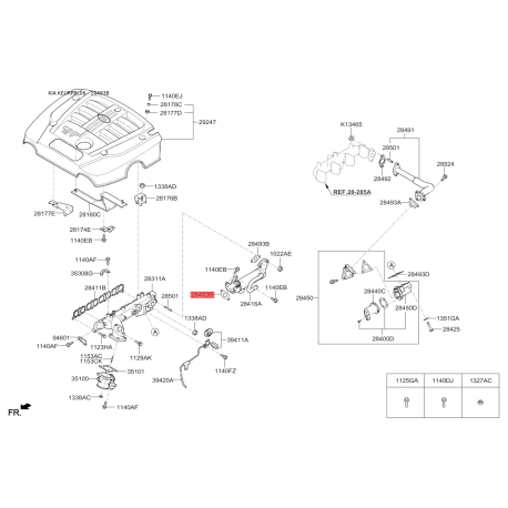 Прокладка клапана рециркуляції ВГ 28493-4A350 Mobis - 284934A350 - схема з каталогу 28493B, KEURPBL06 284934A350