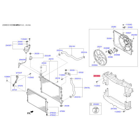 Облицовка / защитная накладка, облицовка радиатора верхняя 29135-C5500 Mobis - 29135C5500 - схема с каталога 29136A, KRUSPC515 29135C5500