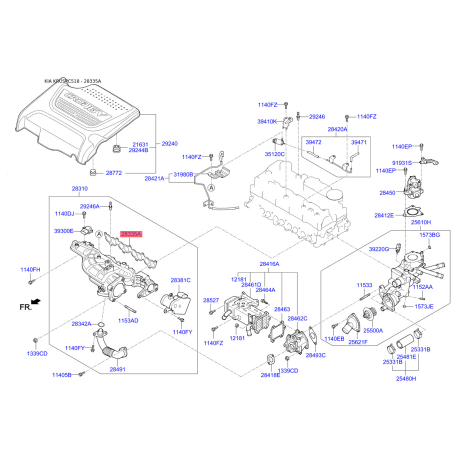 Прокладка, впускний/випускний колектор 28215-3CAA0 Mobis - 282153CAA0 - схема з каталогу 28335A, KRUSPC518 282153CAA0