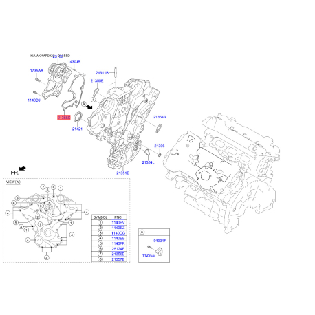 Прокладка водяний насос ліва 21355-3C530 Mobis - 213553C530 - схема з каталогу 21355D, AKMAPS922 213553C530