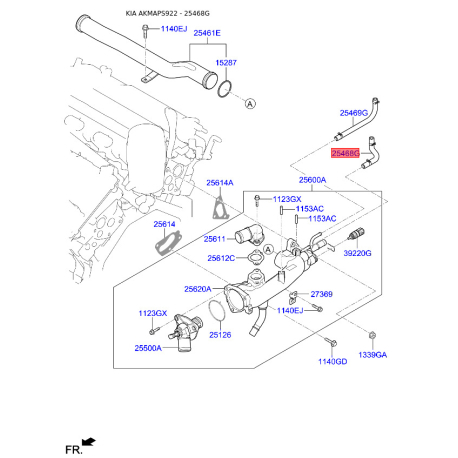 Патрубок дросельної заслінки 25468-3CAC0 Mobis - 254683CAC0 - схема з каталогу 25468G, AKMAPS922 254683CAC0
