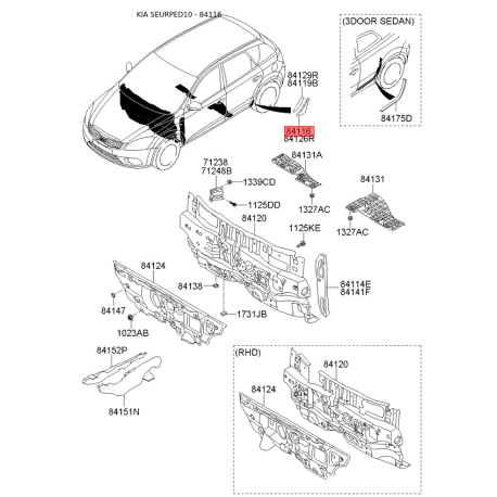 Накладка арки колеса наружная пластиковая левая 84211-1H300 Mobis - 842111H300 - схема с каталога 84116, SEURPED10 842111H300