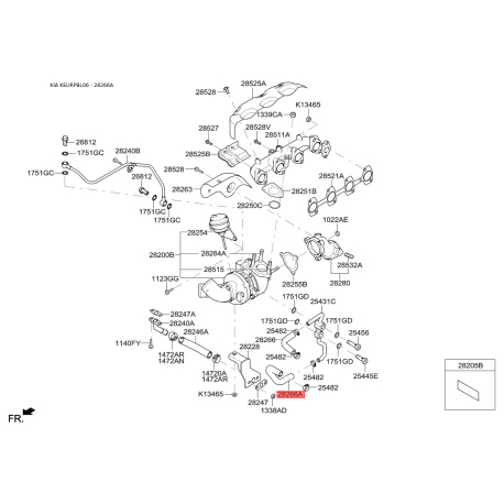 Трубка повітря 25434-4A150 Mobis - 254344A150 - схема з каталогу 28266A, KEURPBL06 254344A150