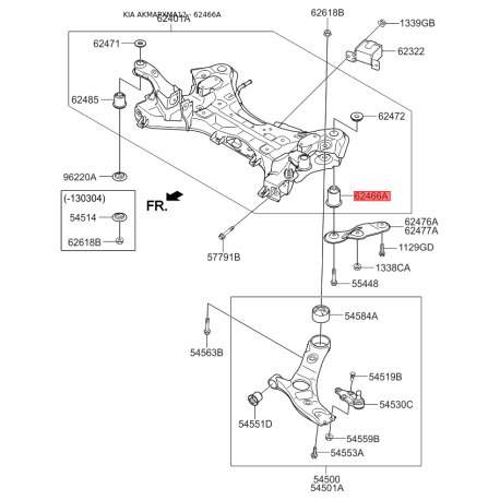 Сайлентблок балки 62486-2W000 Mobis - 624862W000 - схема с каталога 62466A, AKMAPXMA12 624862W000
