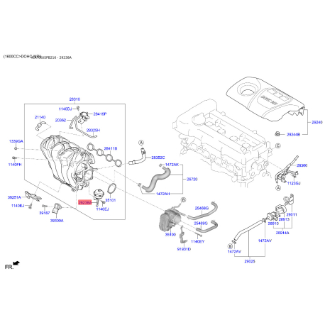 Клапан, регулювальний елемент (дросельна заслінка) 28321-2B830 Mobis - 283212B830 - схема з каталогу 29238A, KRUSPB216 283212B830
