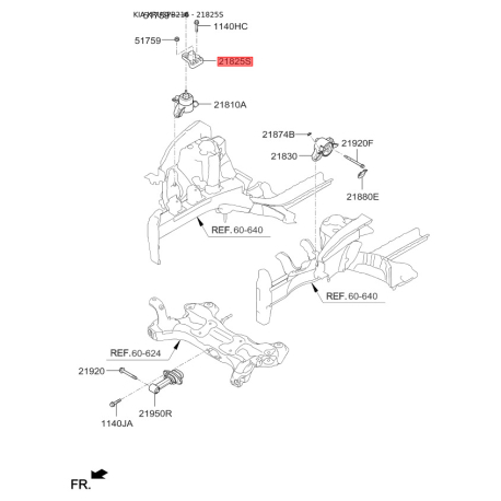 Подушка двигуна 21825-3X000 Mobis - 218253X000 - схема з каталогу 21825S, KRUSPB216 218253X000