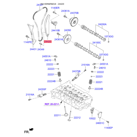 Планка успокоителя, цепь привода 24420-2E200 Mobis - 244202E200 - схема с каталога 24420, KKMAPA818 244202E200
