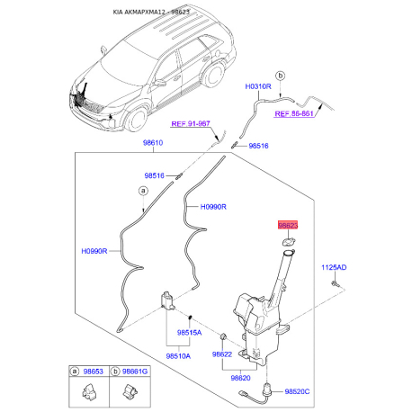 Крышка, резервуар для воды (бачок омывателя) 98623-3E000 Mobis - 986233E000 - схема с каталога 98623, AKMAPXMA12 986233E000