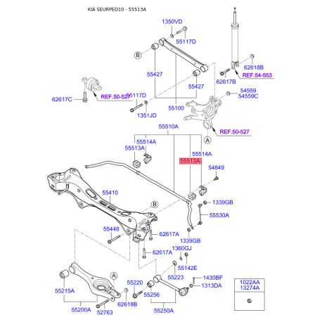 Втулка стабилизатора 55513-2G100 Mobis - 555132G100 - схема с каталога 55513A, SEURPED10 555132G100