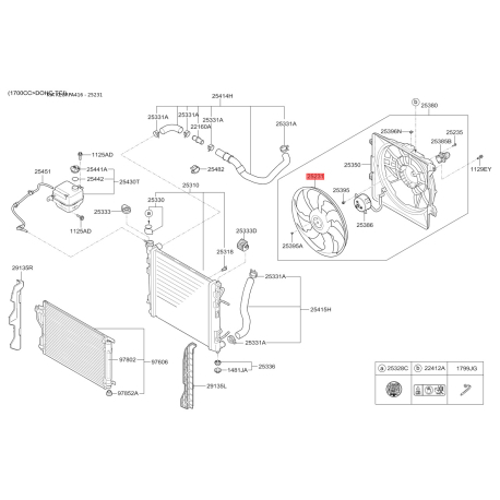 Вентилятор радіатора охолодження 25231-3K460 Mobis - 252313K460 - схема з каталогу 25231, KEURPA416 252313K460