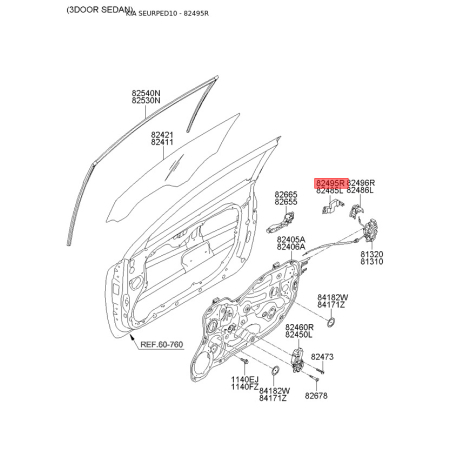 Кріплення внутрішньої ручки дверей праве 82495-1H000 Mobis - 824951H000 - схема з каталогу 82495R, SEURPED10 824951H000