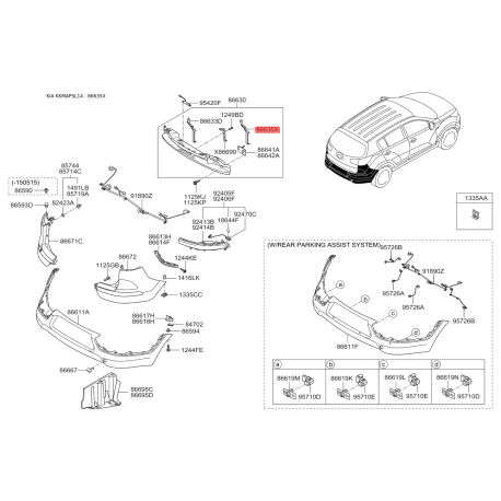 Кронштейн, буфер нижний 86636-3W020 Mobis - 866363W020 - схема с каталога 86635X, KKMAPSL14 866363W020