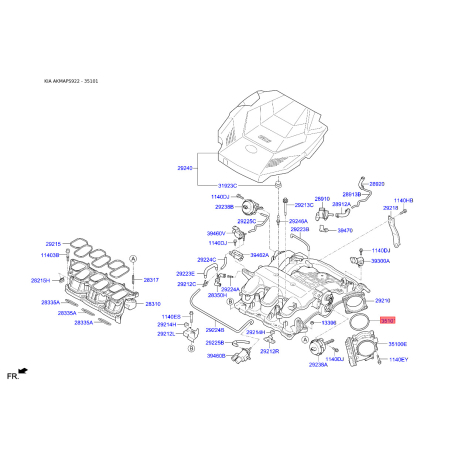 Прокладка впускного колектора 35101-3C000 Mobis - 351013C000 - схема з каталогу 35101, AKMAPS922 351013C000