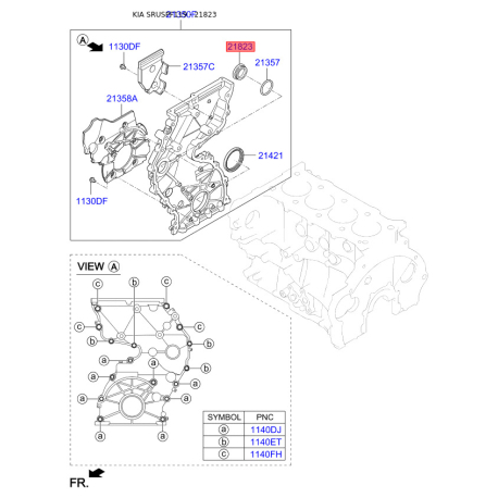 Заглушка передньої кришки мотора 21359-2F000 Mobis - 213592F000 - схема з каталогу 21823, SRUSPF119 213592F000