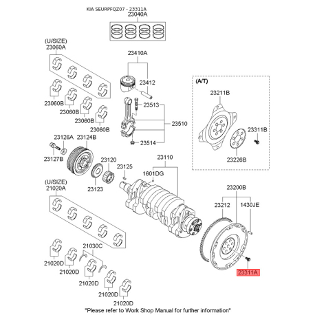 Болт маховика 23231-27010 Mobis - 2323127010 - схема с каталога 23311A, SEURPFQZ07 2323127010