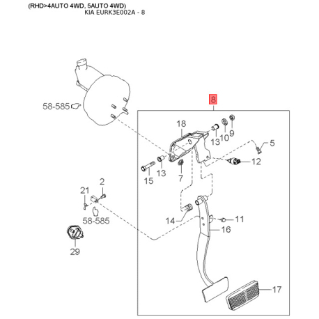 Втулка педали 54830-3E000 Mobis - 548303E000 - схема с каталога 8, EURK3E002A 548303E000