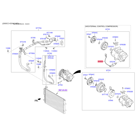Проводка (джгут, коса) компресора 97723-3R000 Mobis - 977233R000 - схема з каталогу 91633, KEURPB216 977233R000