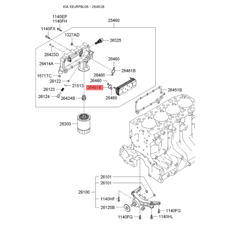 Прокладка, масляный радиатор 26461-47282 Mobis - 2646147282 - схема с каталога 26461B, KEURPBL06 2646147282