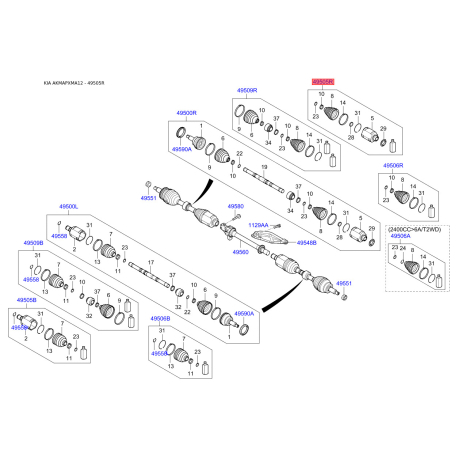 Шарнірний комплект приводного вала правий 49582-2W050 Mobis - 495822W050 - схема з каталогу 49505R, AKMAPXMA12 495822W050