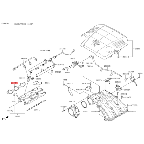 Прокладка выпускного коллектора правая 28411-3C622 Mobis - 284113C622 - схема с каталога 28411R, KEURPDH11 284113C622