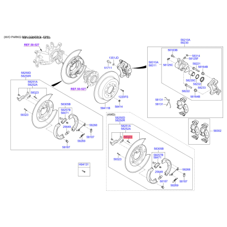 Штифт (солдатик) пружини притискної колодок стоянкового гальма 58323-2H300 Mobis - 583232H300 - схема з каталогу 58323 583232H300