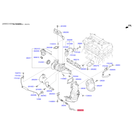 Прокладка компрессора (выпуск масла) 28246-2C400 Mobis - 282462C400 - схема с каталога 28247A, KKMAPD919 282462C400