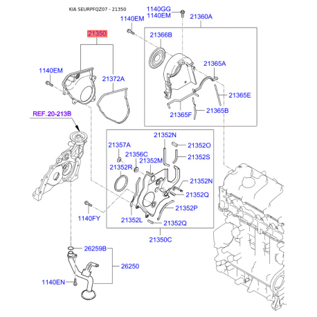 Кришка захисна ременя розподільчого вала нижня 21350-37501 Mobis - 2135037501 - схема з каталогу 21350, SEURPFQZ07 2135037501