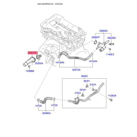 Корпус термостата 25630-2G000 Mobis - 256302G000 - схема с каталога 25631B, KEURPD418 256302G000
