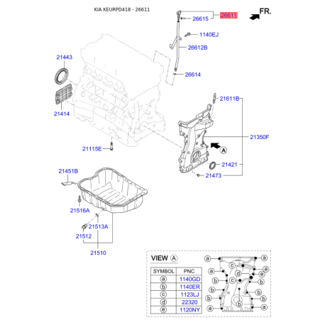 Щуп рівня масла 26611-2G040 Mobis - 266112G040 - схема з каталогу 26611, KEURPD418 266112G040