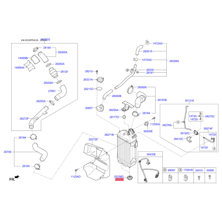 Крепление радиатора нижнее 25336-2P000 Mobis - 253362P000 - схема с каталога 25336, KEURPD418 253362P000
