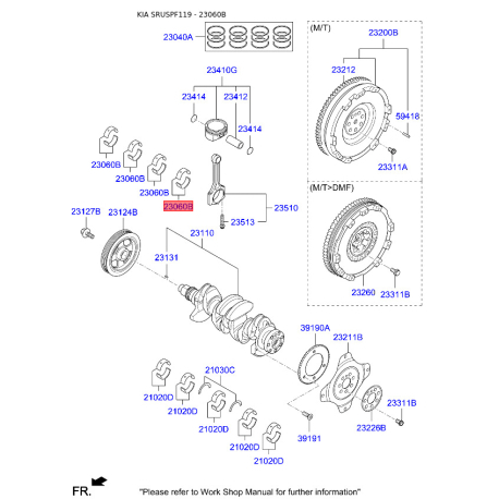 Вкладыши шатунные 23060-2F921 Mobis - 230602F921 - схема с каталога 23060B, SRUSPF119 230602F921