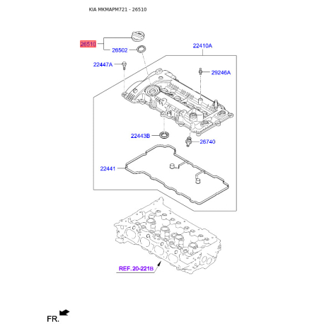 Кришка, заливна горловина 26510-26611 Mobis - 2651026611 - схема з каталогу 26510, MKMAPM721 2651026611