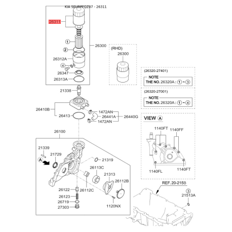 Крышка, сетчатый масляный фильтр 26311-27001 Mobis - 2631127001 - схема с каталога 26311, SEURPFQZ07 2631127001