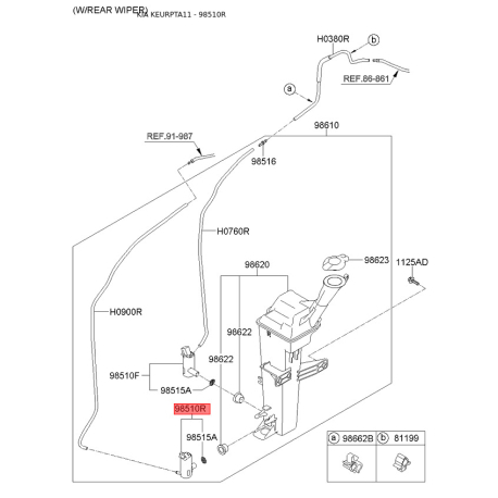 Насос бачка омивача задній 98510-2S100 Mobis - 985102S100 - схема з каталогу 98510R, KEURPTA11 985102S100