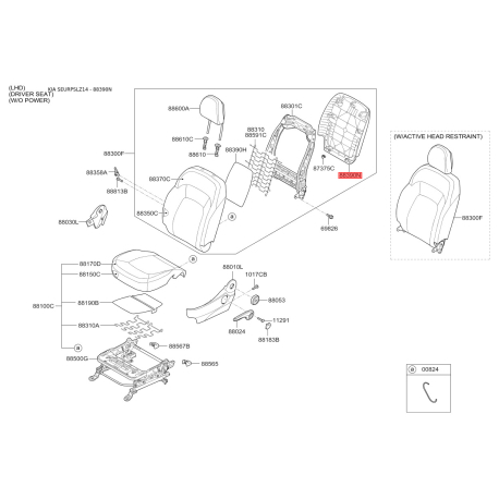 Сидение крепление 88391-3U000WK Mobis - 883913U000WK - схема с каталога 88390N, SEURPSLZ14 883913U000WK