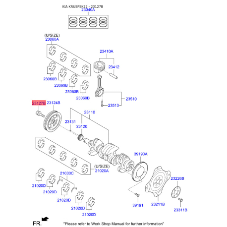 Болт шкива 23127-2B700 Mobis - 231272B700 - схема с каталога 23127B, KRUSPSK22 231272B700