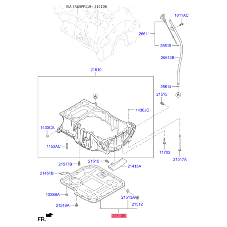 Поддон масляный мотора нижний 21520-2F004 Mobis - 215202F004 - схема с каталога 21510B, SRUSPF119 215202F004