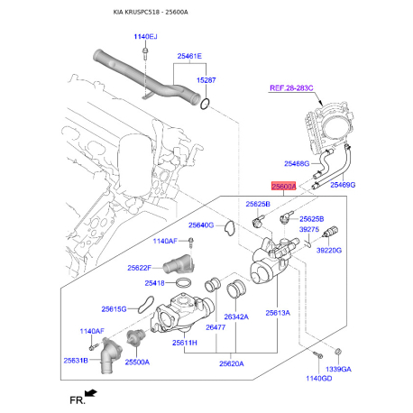 Термостат охлаждающей жидкости 25600-2G500 Mobis - 256002G500 - схема с каталога 25600A, KRUSPC518 256002G500