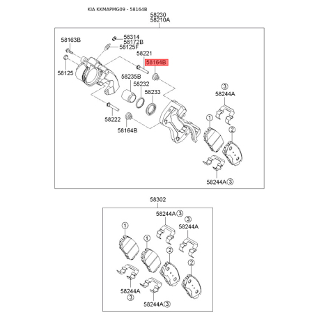 Чехол (пыльник) направляющей суппорта 58164-33000 Mobis - 5816433000 - схема с каталога 58164B, KKMAPMG09 5816433000