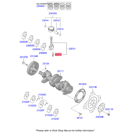 Болт кріплення кришки шатуна 23513-2E000 Mobis - 235132E000 - схема з каталогу 23513, KKMAPTH23 235132E000