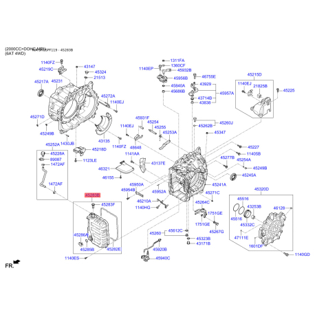 Фланцевая крышка, автоматическая коробка передач 45280-3B811 Mobis - 452803B811 - схема с каталога 45283B, SRUSPF119 452803B811