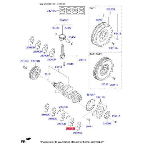 Вкладыши коренные 21020-2G120 Mobis - 210202G120 - схема с каталога 21020D, SRUSPF119 210202G120