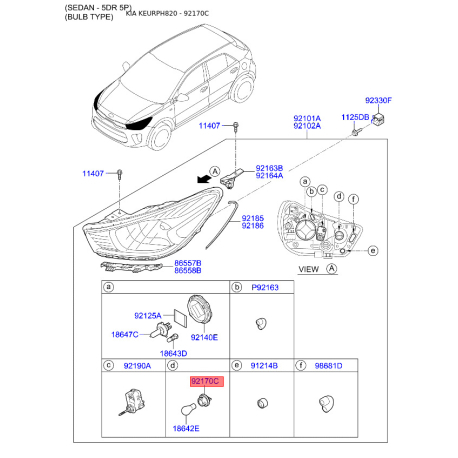 Крепление фары, освещение 92161-3K000 Mobis - 921613K000 - схема с каталога 92170C, KEURPH820 921613K000