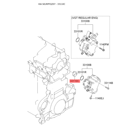 Гільза, приводний механізм – паливний насос високого тиску 33110-27900 Mobis - 3311027900 - схема з каталогу 33110C, SEURPFQZ07 3311027900