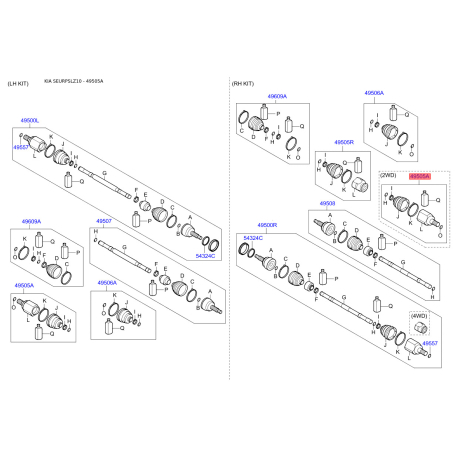 Шарнирный комплект приводного вала 49592-2Y300 Mobis - 495922Y300 - схема с каталога 49505A, SEURPSLZ10 495922Y300