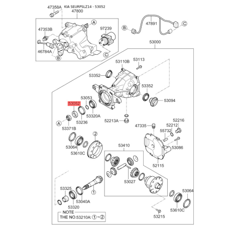 Втулка вала заднього моста 53052-39100 Mobis - 5305239100 - схема з каталогу 53052, SEURPSLZ14 5305239100