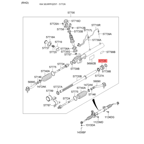 Втулка рейки рулевого механизма 57726-2E000 Mobis - 577262E000 - схема с каталога 57726, SEURPFQZ07 577262E000
