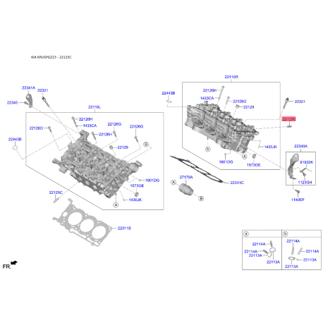 Шпилька головки циліндрів 22125-3C200 Mobis - 221253C200 - схема з каталогу 22125C, KRUSPGZ23 221253C200