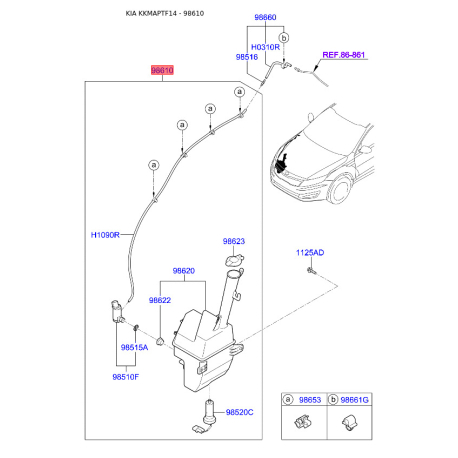 Бачок омивача 98610-2T000 Mobis - 986102T000 - схема з каталогу 98610, KKMAPTF14 986102T000
